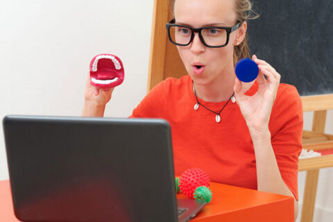 lady teaching through video call