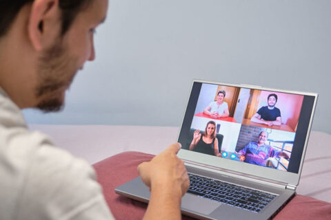 Man attending video conference