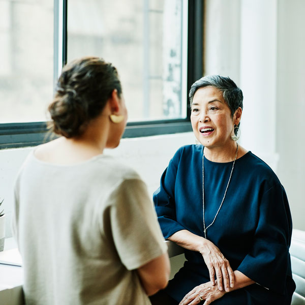 two women talking