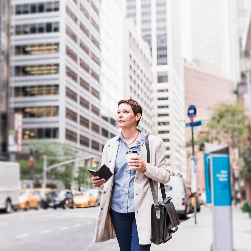 woman walking downtown